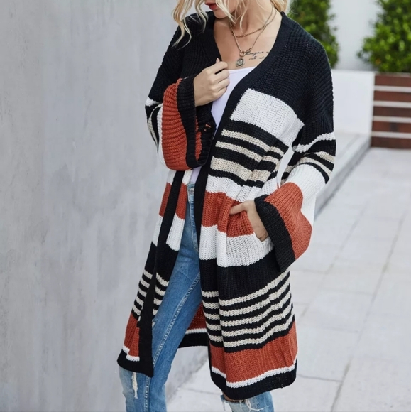 Gorgeous Autumn Spice Colorblock Cardigan Sweater - Picture 10 of 12